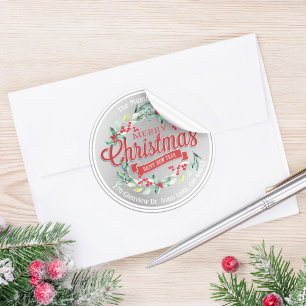 Adesivo Redondo Feliz Natal Novo Ano Vermelho Floral