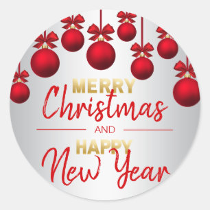 Adesivo Redondo Feliz Natal & o feliz ano novo de prata Dourados
