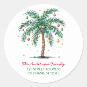 Adesivo Redondo Feliz Natal Palm Tree Light