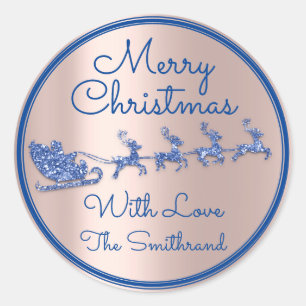Adesivo Redondo Feliz Natal - Papai noel Azul