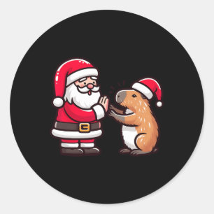 Adesivo Redondo Feliz Natal Papai Noel Capybara High-fiving X