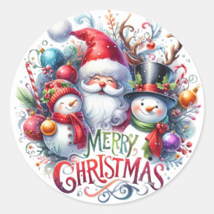 Adesivo Redondo Feliz Natal Papai Noel e Amigos