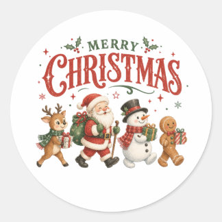 Adesivo Redondo Feliz Natal Papai Noel e Amigos