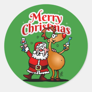 Adesivo Redondo Feliz Natal - Papai Noel e sua rena