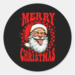 Adesivo Redondo Feliz Natal Papai Noel Noel Diversão Xadrez Tapete