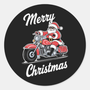 Adesivo Redondo Feliz Natal Papais noeis Andando Motocicleta Amar