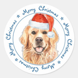 Adesivo Redondo Feliz Natal Papais noeis Cachorro Ouro Retriever