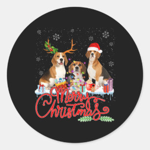 Adesivo Redondo Feliz Natal Papais noeis De Cachorro Reindeer Ligh