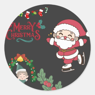Adesivo Redondo Feliz Natal Papais noeis de Skater Crianças Feriad