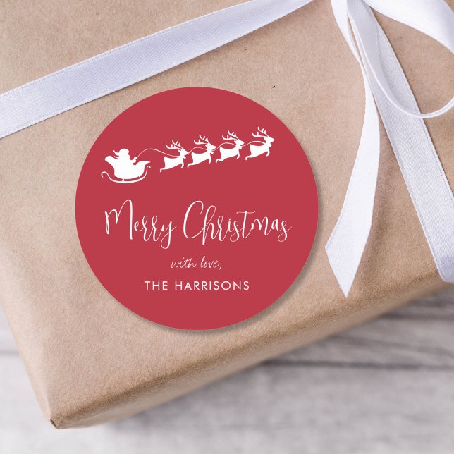 Adesivo Redondo Feliz Natal Papais noeis Sleigh Red (Criador carregado)