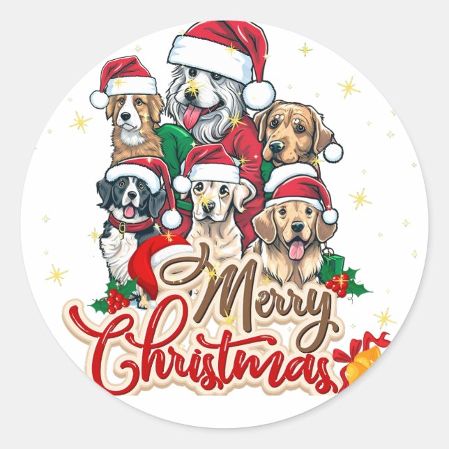 Adesivo Redondo Feliz Natal para Cachorros. (Frente)