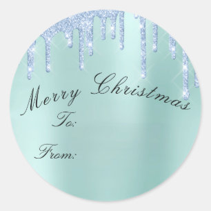 Adesivo Redondo Feliz Natal Para Feriados Azul Aqua Tiffany