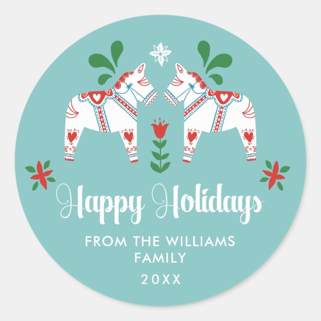 Adesivo Redondo Feliz Natal para o Dala Horse Folk (Frente)