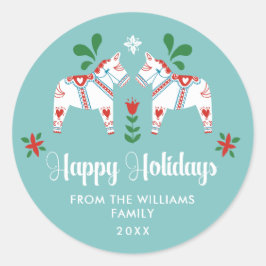 Adesivo Redondo Feliz Natal para o Dala Horse Folk