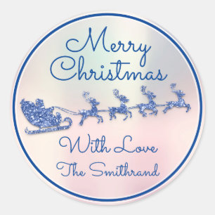 Adesivo Redondo Feliz Natal Para Os Papais noeis Azuis, Reindeer P