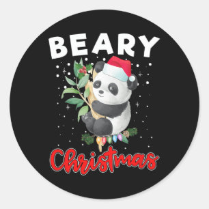 Adesivo Redondo Feliz Natal Para Panda Bear Engraçado