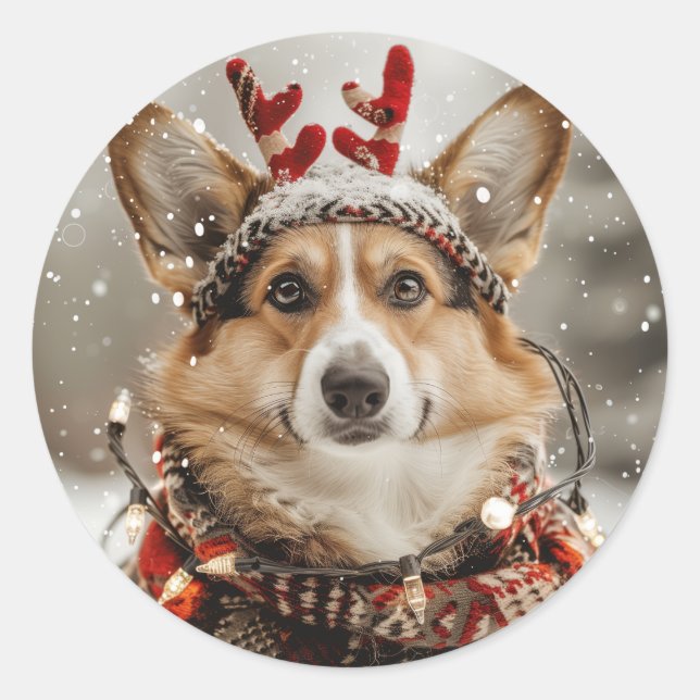Adesivo Redondo Feliz Natal Pembroke Welsh Corgi (Frente)
