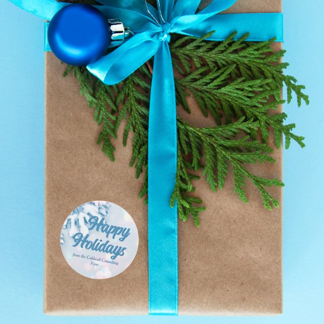 Adesivo Redondo Feliz Natal Personalizado Belo Floco de Neve Azul (Criador carregado)