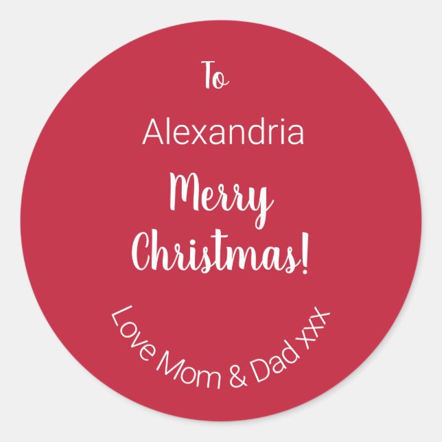 Adesivo Redondo Feliz Natal Personalizado Da Mãe E Pai (Frente)