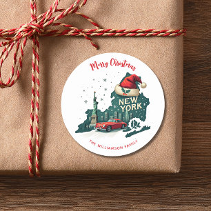 Adesivo Redondo Feliz Natal Personalizado Estado de Nova York Fest