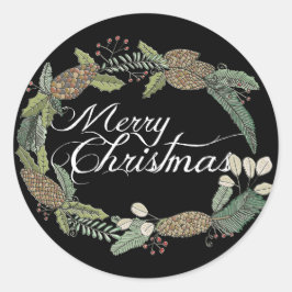 Adesivo Redondo Feliz Natal Pine Cones e Vinheiros