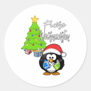 Adesivo Redondo Feliz Natal Pingüim Ideia de Presente de Natal