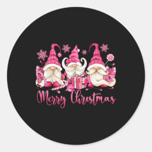 Adesivo Redondo Feliz Natal Pink Gnomo Xmas Matando Família Wo