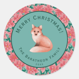 Adesivo Redondo Feliz Natal Poinsettia Personalizada Fox