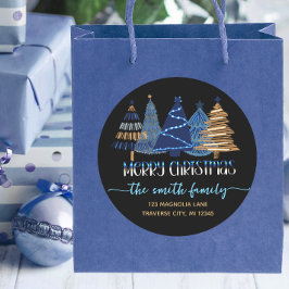 Adesivo Redondo Feliz Natal preto azul Endereço de retorno