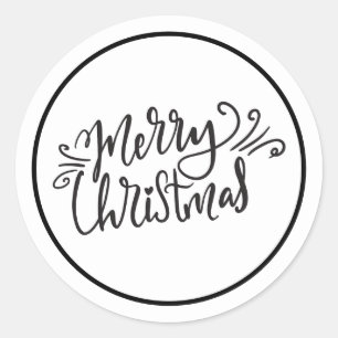 Adesivo Redondo Feliz Natal Preto e Branco