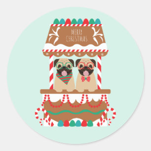 Adesivo Redondo Feliz Natal Pug Holiday Cães
