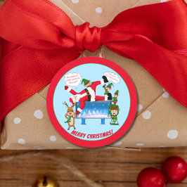 Adesivo Redondo Feliz Natal Quiropraxista Papai Noel e Elfos Clien