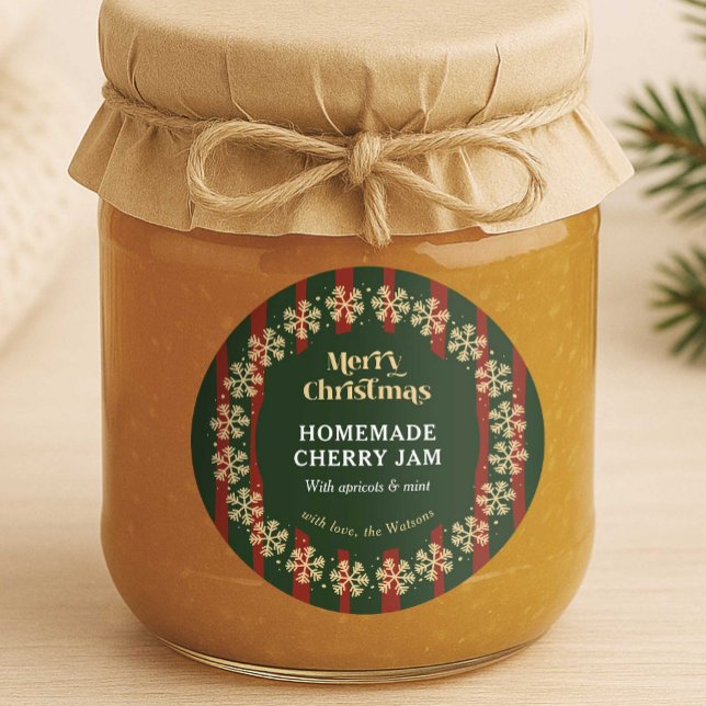 Adesivo Redondo Feliz Natal Red & Green Stripes Homemade Presente (Classic red & green stripe round DIY gift label - great to apply to jars,, gift boxes or bottles)