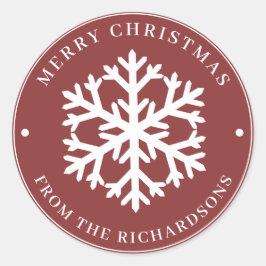 Adesivo Redondo Feliz Natal Red Round White Floco de Neve