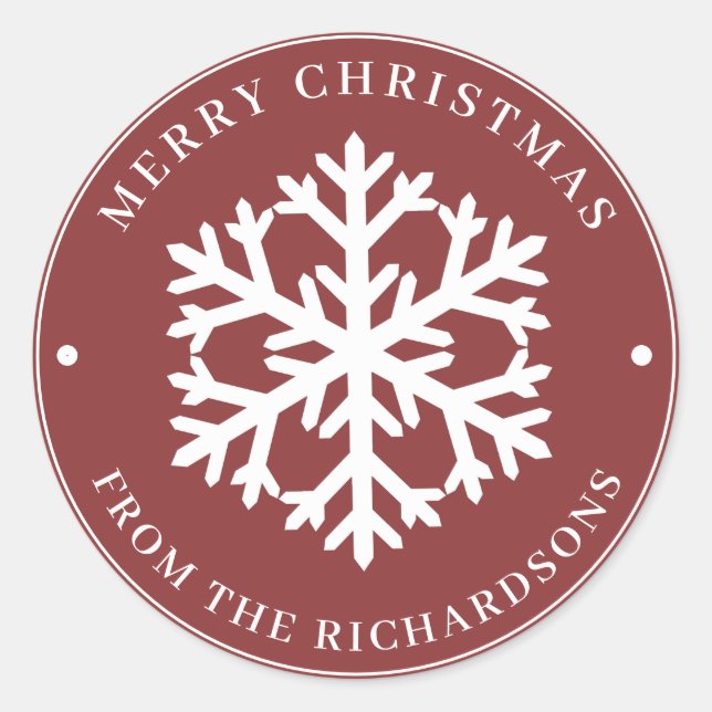 Adesivo Redondo Feliz Natal Red Round White Floco de Neve (Frente)