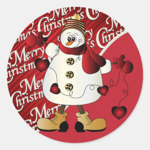 Adesivo Redondo Feliz Natal Red Snowman