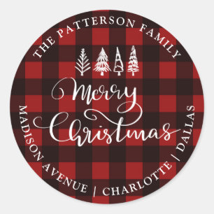 Adesivo Redondo Feliz Natal Red Xadrez Patterno Endereço de Devolu