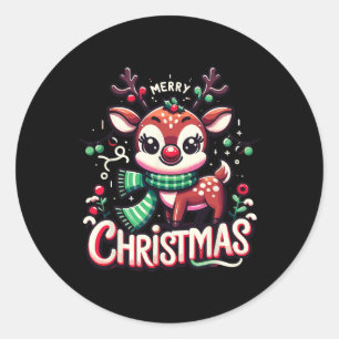 Adesivo Redondo Feliz Natal Reindeer Árvore Luzes Xmas Família M