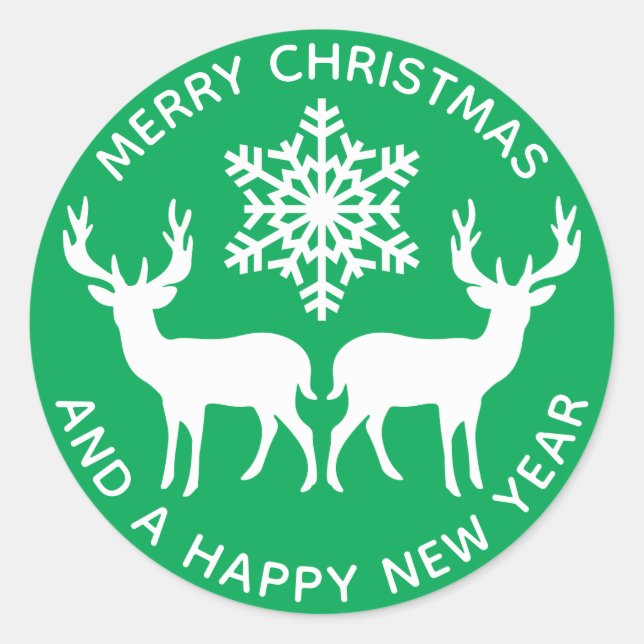 Adesivo Redondo Feliz Natal | Reindeer Floco de Neves Feriado (Frente)