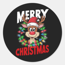 Adesivo Redondo Feliz Natal Reindeer Natal Feriado