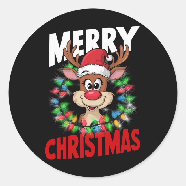Adesivo Redondo Feliz Natal Reindeer Natal Feriado (Frente)