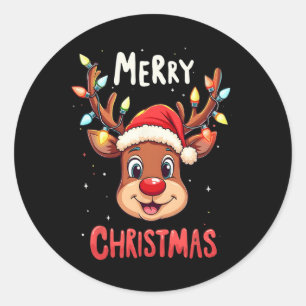 Adesivo Redondo Feliz Natal Reindeer Red Papais noeis Homens da Fa