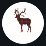 Adesivo Redondo Feliz Natal Reindeer Red Xadrez Floco de Neve<br><div class="desc">Feliz Natal Reindeer Vermelho Xadrez Neves Família Floco de Neve</div>