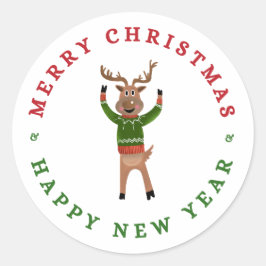 Adesivo Redondo Feliz Natal, Reindeer Sticker
