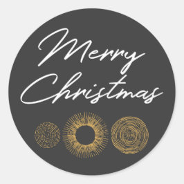 Adesivo Redondo Feliz Natal Retro Dourado Burst Sparkler Saudação