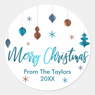 Adesivo Redondo Feliz Natal Retro Marinho de Cobre Teal