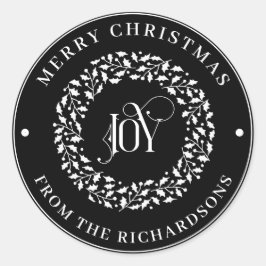 Adesivo Redondo Feliz Natal Ronda Branca Holly Wreath JOY