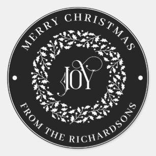 Adesivo Redondo Feliz Natal Ronda Branca Holly Wreath JOY