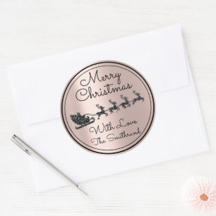 Adesivo Redondo Feliz Natal - Rosa Blue Sleigh Black Papais noeis