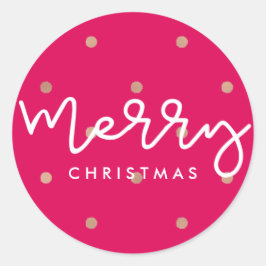 Adesivo Redondo Feliz Natal Rosa com Pontos Dourados